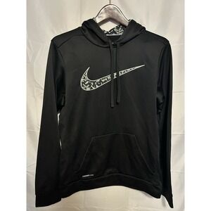 Nike Therma Fit Hoodie Mens Small Black Big Swoosh Pullover Athletic
